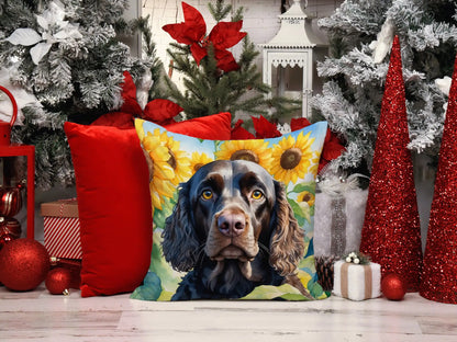 American Water Spaniel in Sunflowers Throw Pillow