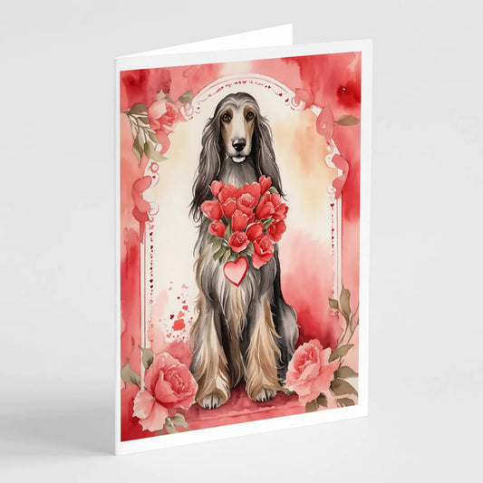 Afghan Hound Valentine Roses Greeting Cards Pack of 8