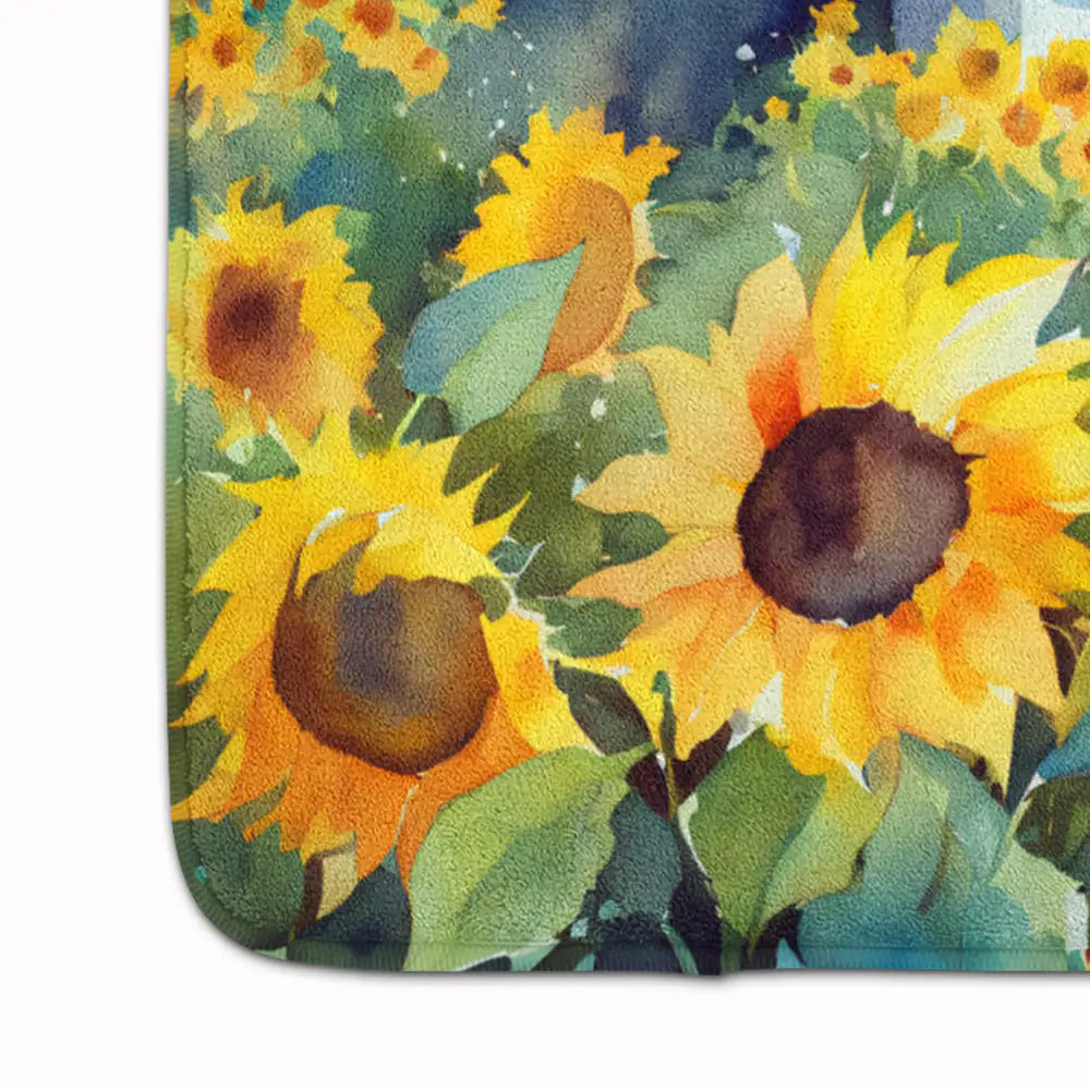 Sunflowers in Watercolor Memory Foam Kitchen Mat