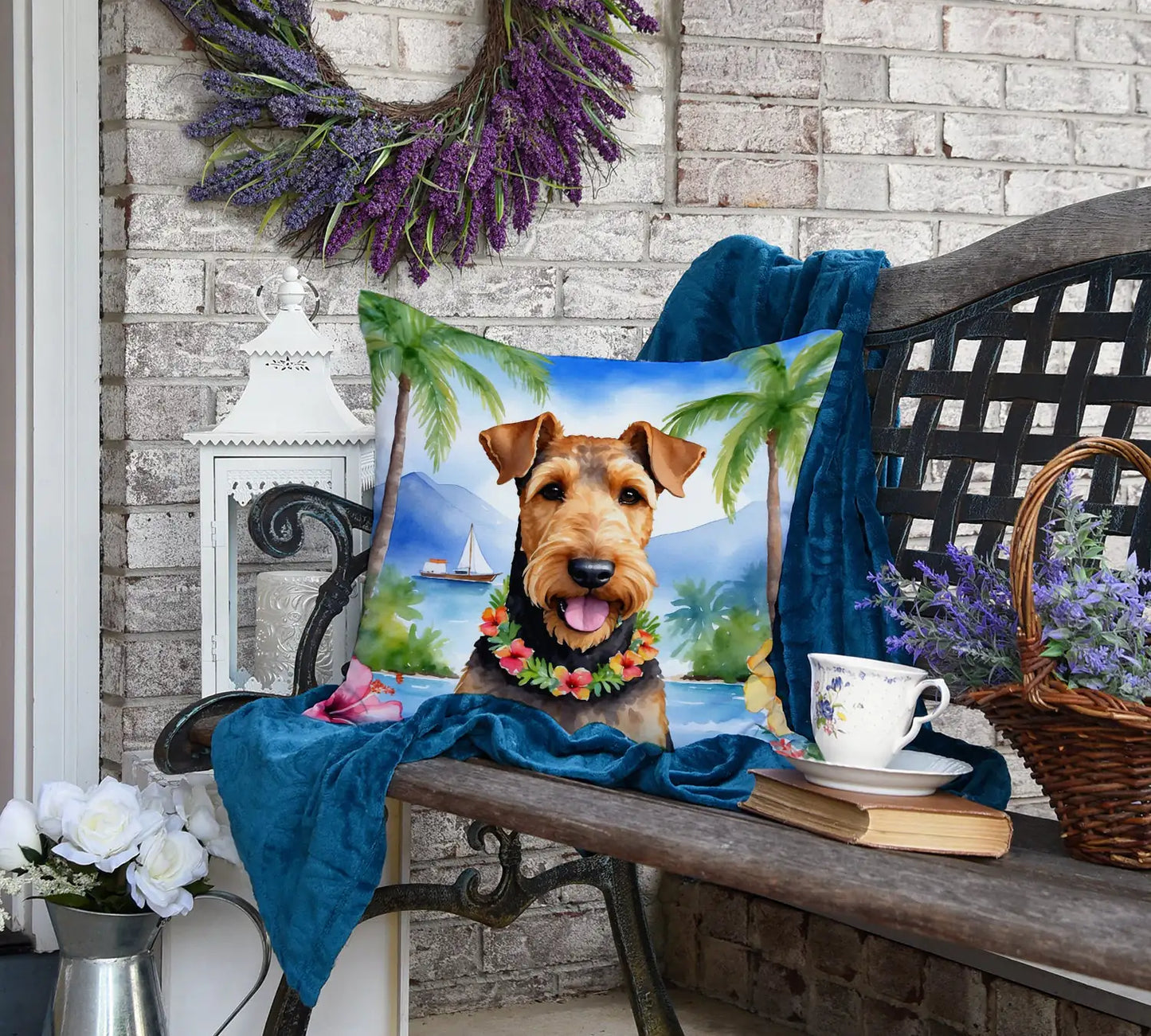 Airedale Terrier Luau Throw Pillow