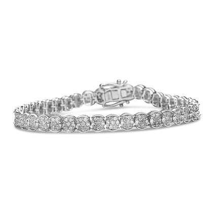 .925 Sterling Silber 2.0 Cttw Diamanten Cluster Link Armband (I-J Farbe, I2-I3 Reinheit) - Größe 7.25"