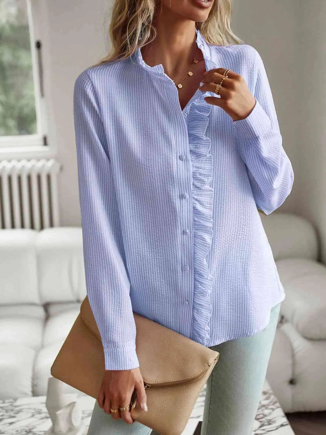 Nat Ruffle Trim Shirt-