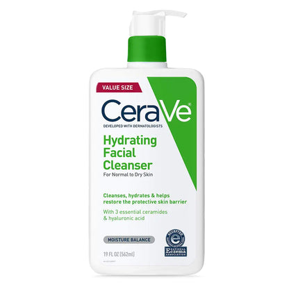 CeraVe Hydrating Facial Cleanser | Moisturizing Face Wash For Dry Skin | Hyaluronic Acid + Ceramides + Glycerin | Hydrating Cleanser For Normal To Dry Skin | National Eczema Assosiation Certified