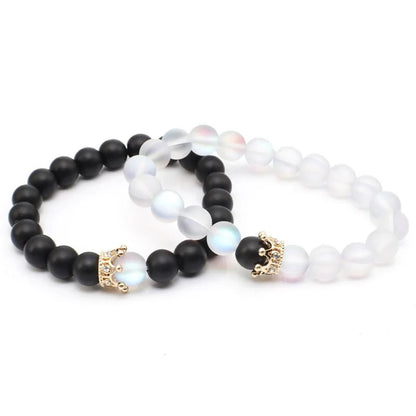 Natural Stone Beads Bracelet with Zircon Crown Charm