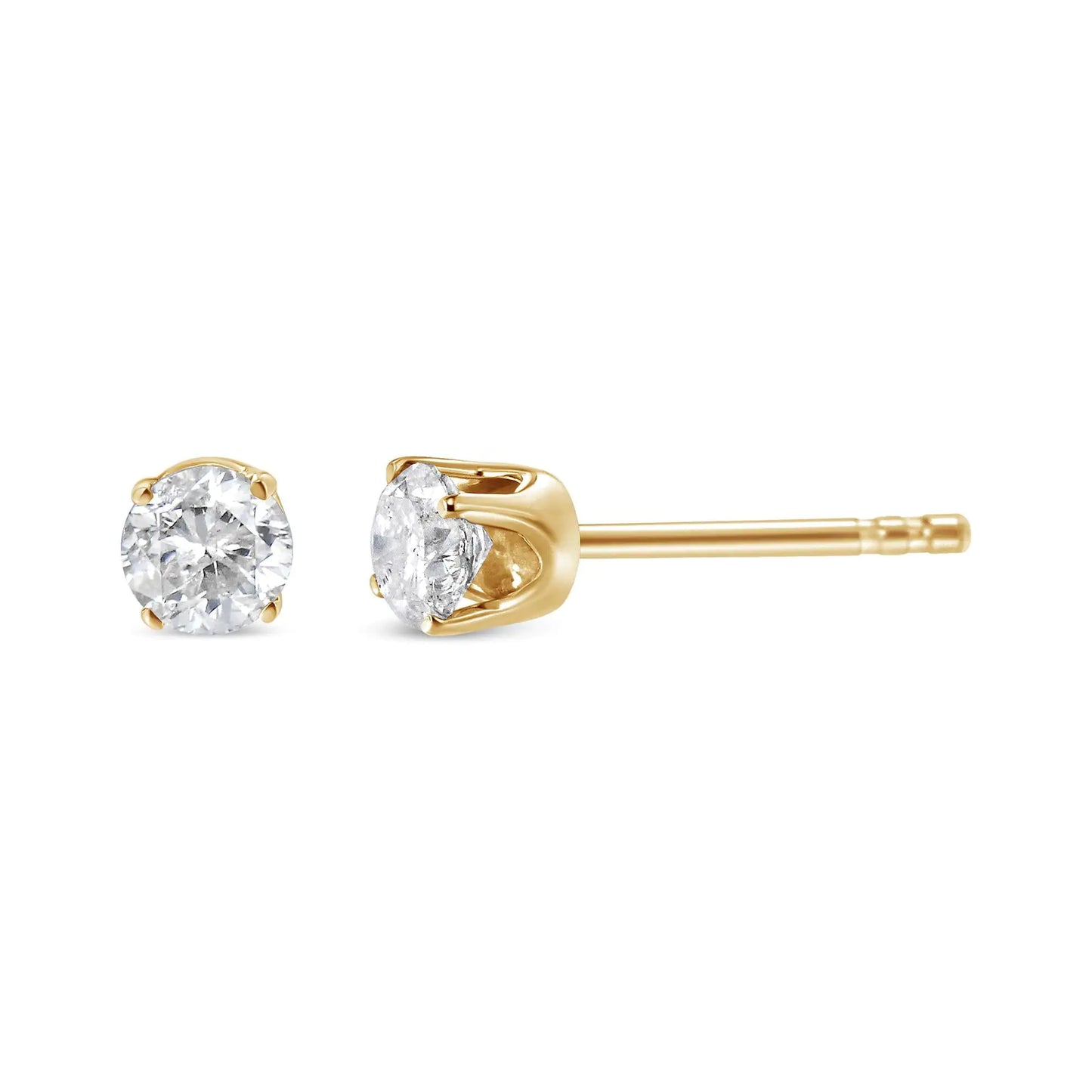 10K Yellow Gold 3/8 Cttw Round Brilliant-Cut Near Colorless Diamond Classic 4-Prong Stud Earrings (J-K Color, I1-I2 Clarity)