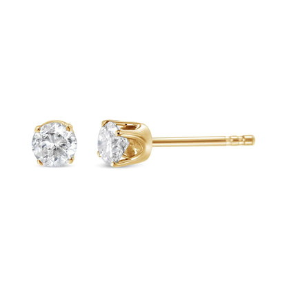 10K Yellow Gold 3/8 Cttw Round Brilliant-Cut Near Colorless Diamond Classic 4-Prong Stud Earrings (J-K Color, I1-I2 Clarity)