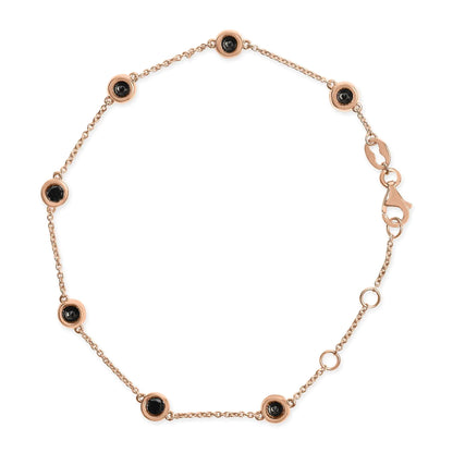 14K Rose Gold 1.00 Cttw Bezel Set Black Diamond 7 Station Link Bracelet (Black Color, I2-I3 Clarity) - 7.5" Inches