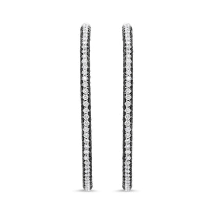 18K White Gold 3 1/4 Cttw Round Black and White Diamond Inside-Outside Hoop Earrings (Black and F-G Color, VS1-VS2 Clarity)