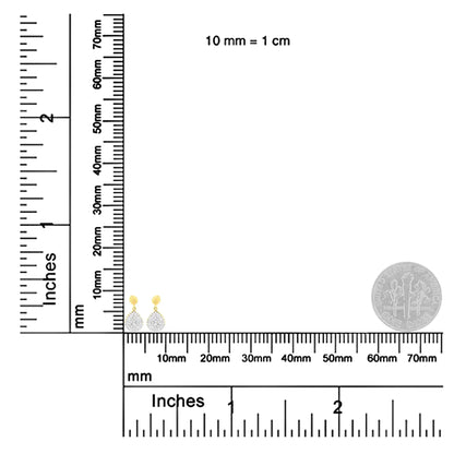 Brincos de Argola com Pingente e Estilo Gota em Ouro Amarelo 10K com 1/4 Cttw de Diamantes Redondos e em Baguete (Cor I-J, Clareza I2-I3)