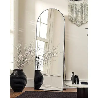 Silver 65x22 Inch Metal Arched Stand Full-length Mirror