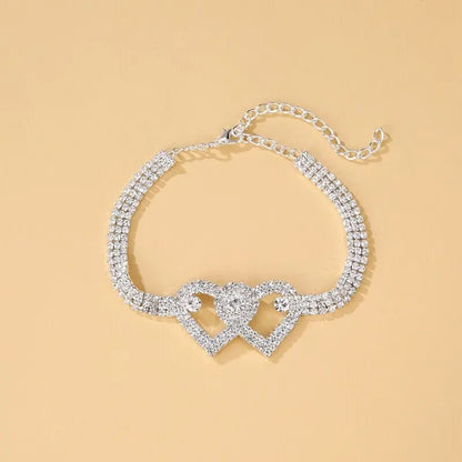 Double Heart Anklet Bracelet Love Barefoot Chain Bling Crystal Ankle Bracelet US