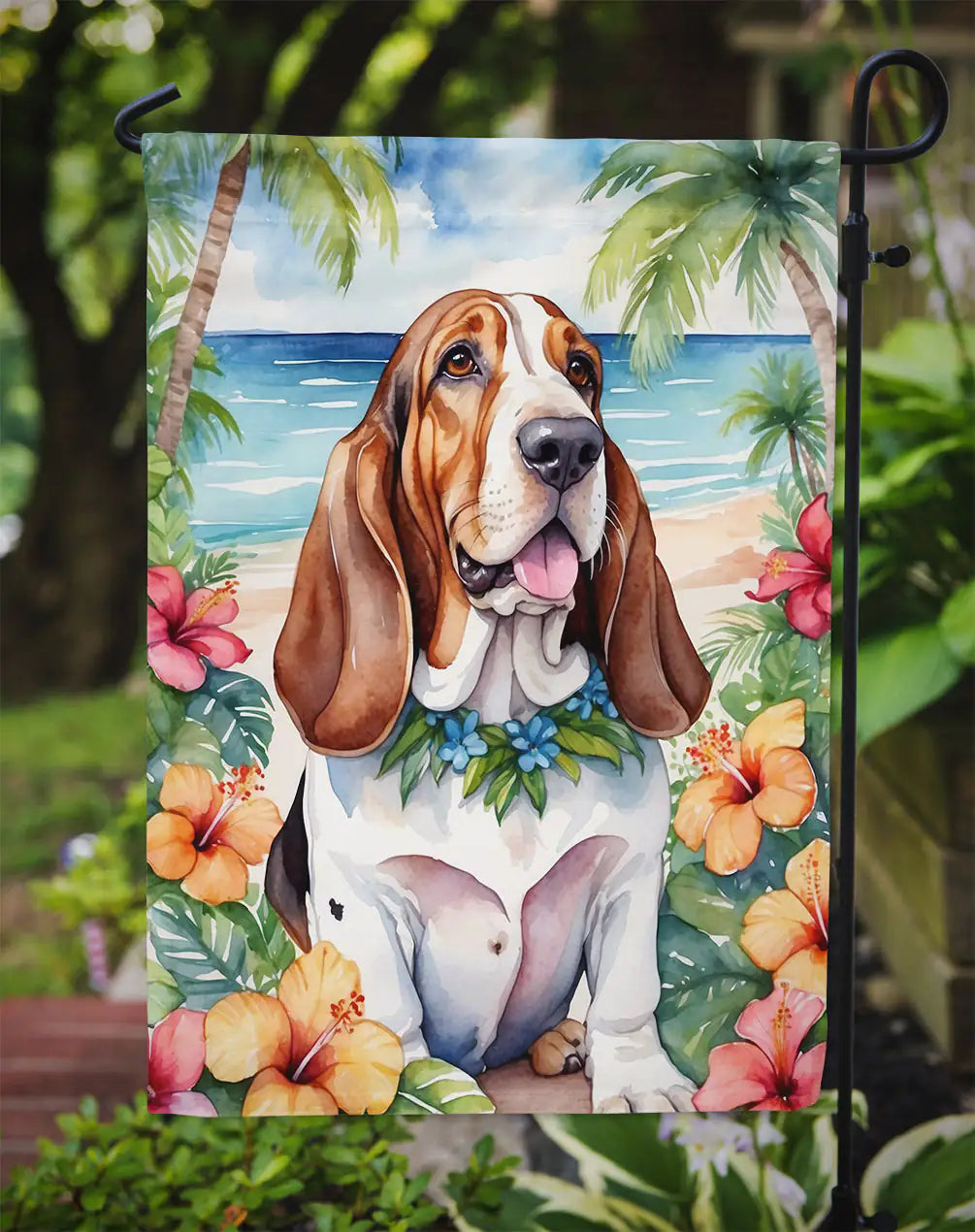 Basset Hound Luau Garden Flag