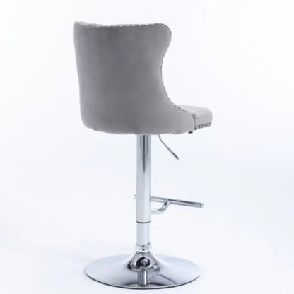 Swivel Velvet Barstools Adjusatble Seat Height From 25-33 Inch Gray Set Of 2