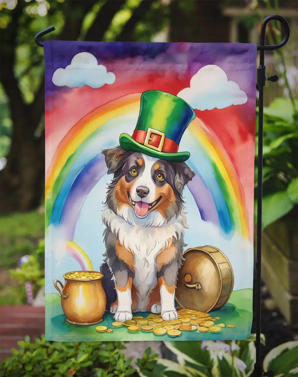 Australian Shepherd St Patrick's Day Garden Flag