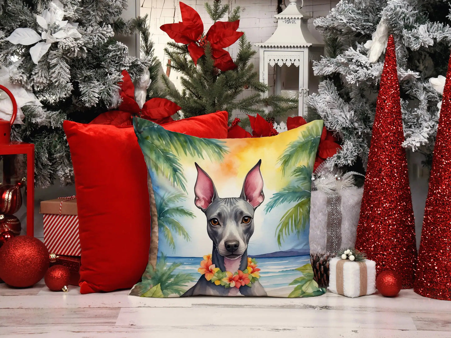 American Hairless Terrier Luau Throw Pillow