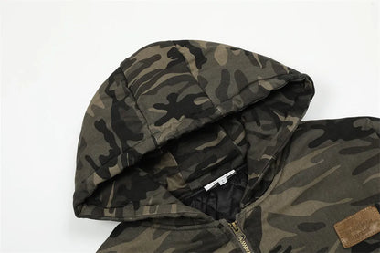 American Retro Camouflage Hooded Cotton Jacket For Men