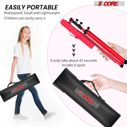 Suporte para Música 5Core para Partituras, Portátil, Tripé Ajustável e Dobrável com Porta-notas VERMELHO