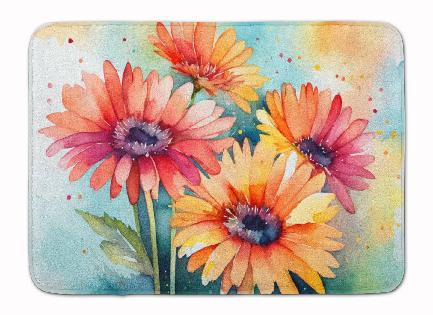 Gerbera Daisies in Watercolor Memory Foam Kitchen Mat