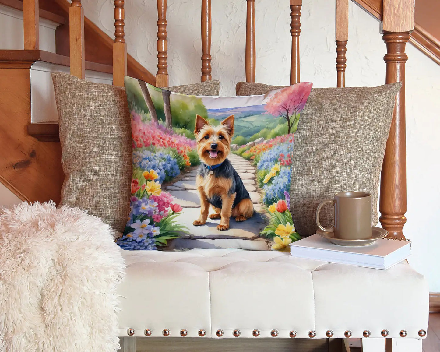 Australian Terrier Spring Garden Throw Pillow