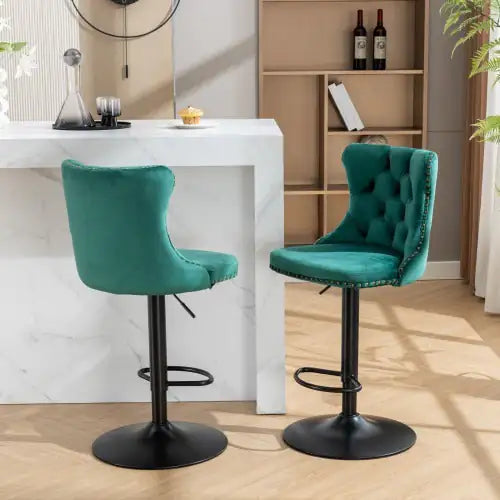 Swivel Velvet Barstools Adjusatble Seat Height From 25-33 Inch Green,Set Of 2