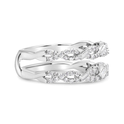 14K White Gold 1/2 Cttw Round & Baguette Diamond Enhancer Wrap Ring Guard Enhancer ( I-J Color, I1-I2 Clarity)