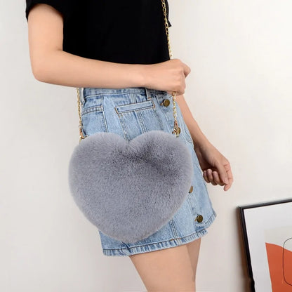 Heart Shaped Faux Fur Crossbody Wallet