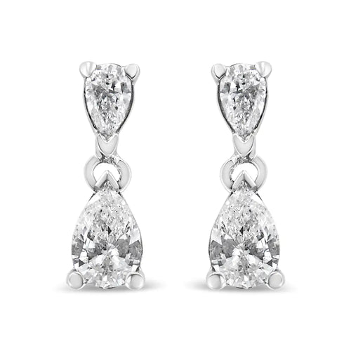 14K White Gold Pear Shape Lab Grown Diamond Dangle Stud Earrings (G-H Color, VS2-SI1 Clarity)