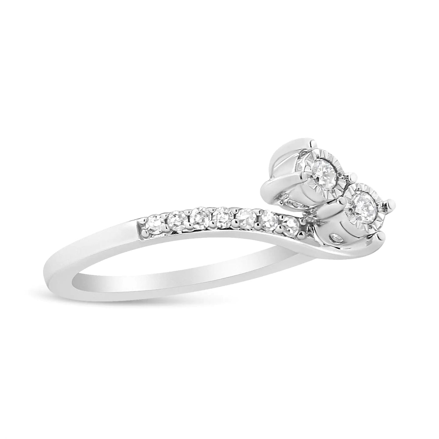 Bague à deux pierres en or blanc 10K avec diamants ronds de 1/4 carat en serti miracle (Couleur H-I, Clarté I2)