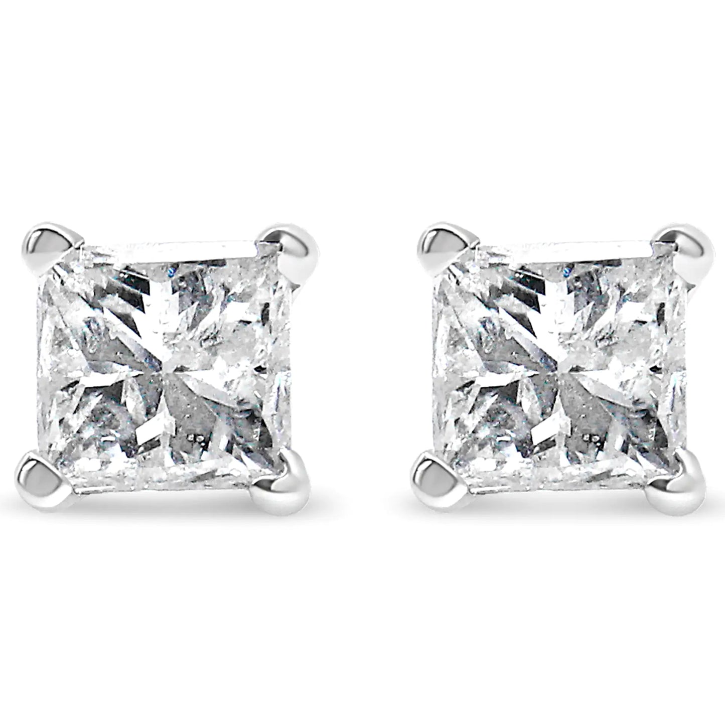 Boucles d'Oreilles en Diamant Solitaire Princesse de 14K Or avec Quatre Griffes Certifiées AGS (Couleur H-I, Clarté SI2-I1)