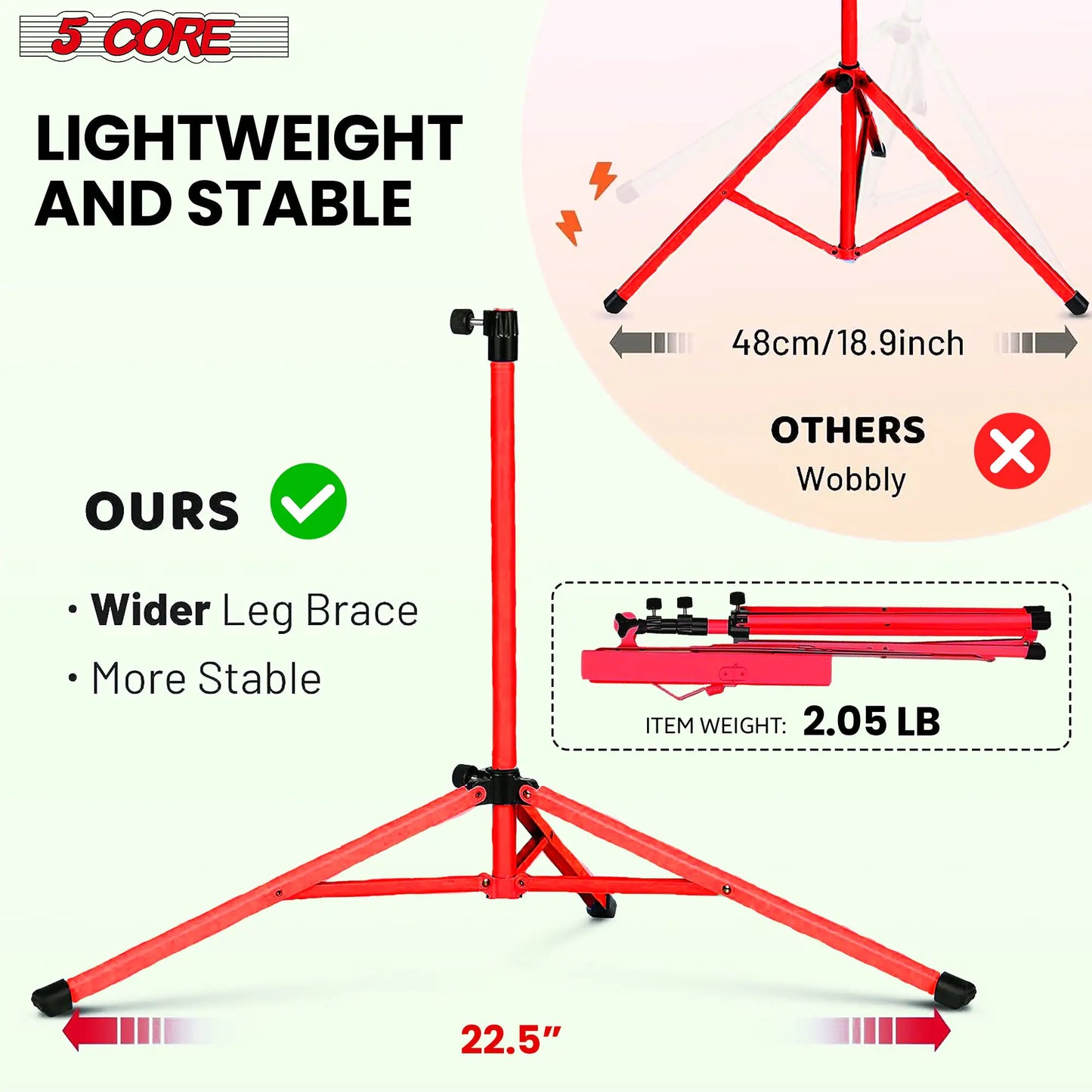 Suporte para Música 5Core para Partituras, Portátil, Tripé Ajustável e Dobrável com Porta-notas VERMELHO