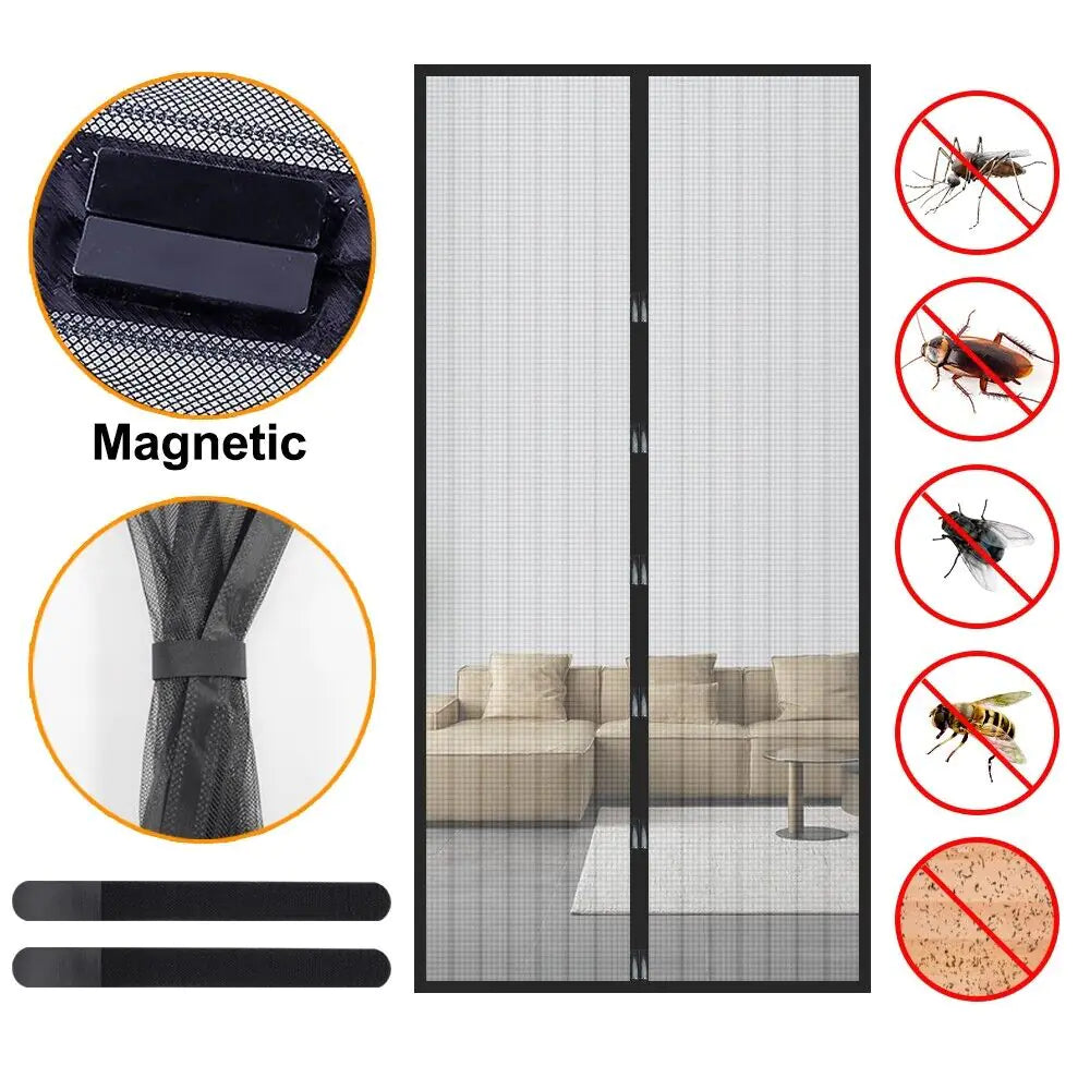 Magnetic Screen Door Mesh Curtain Durable Heavy Duty Mosquito Net Bug Hands Free