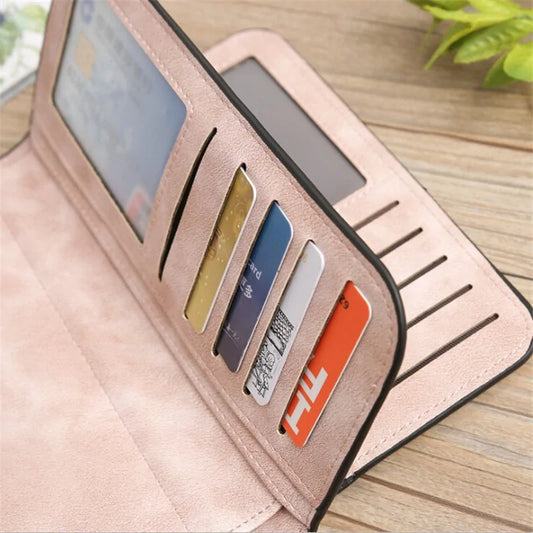 Wallet Brand Coin Purse Scrub Leather Women Wallet Money Phone Bag Female Snap Card Holder Ladies Long Clutch Carteira Feminina