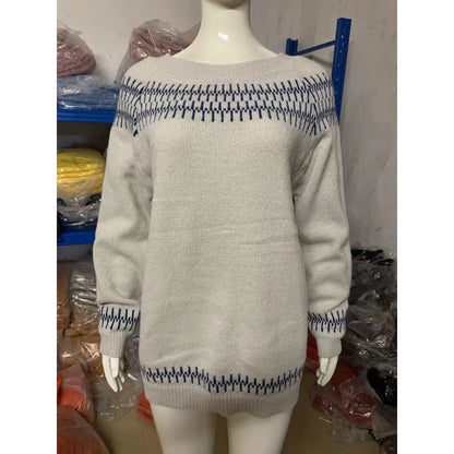 Women's Multicolor Round Neck Loose Knit Sweater