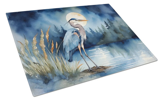 Blue Heron Under the Moonlight Glass Cutting Board