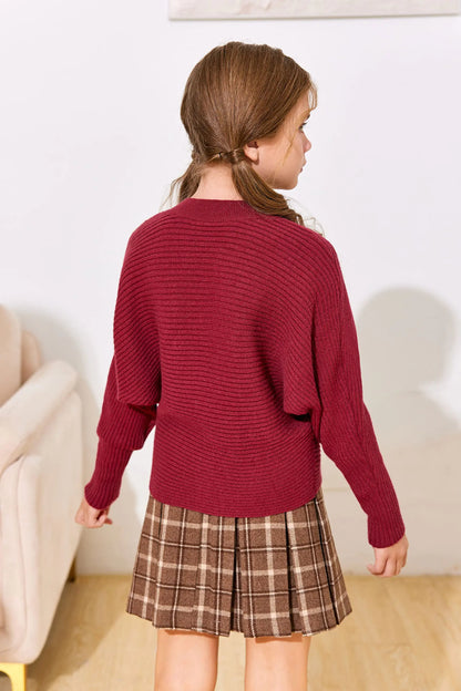 Mafulus Girl's Oversized Crewneck Fall Sweaters Kids Batwing Long Sleeve Slouchy Chunky Cute Pullover Jumper Shirts 5-14T 9-10 Years Burgundy