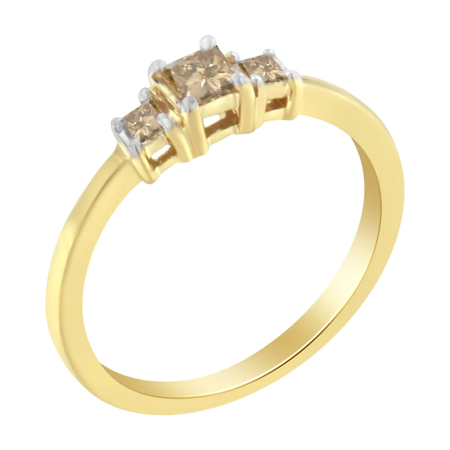 Bague Bande à 3 Pierres en Or Jaune 10K avec Diamants Princesse 1/4 carat (couleur L-M, clarté I1-I2)