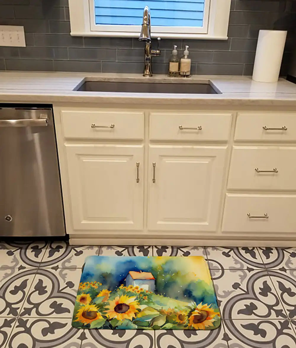 Sunflowers in Watercolor Memory Foam Kitchen Mat