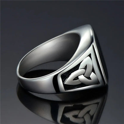 Punk Titanium Steel Valknut Signet Ring