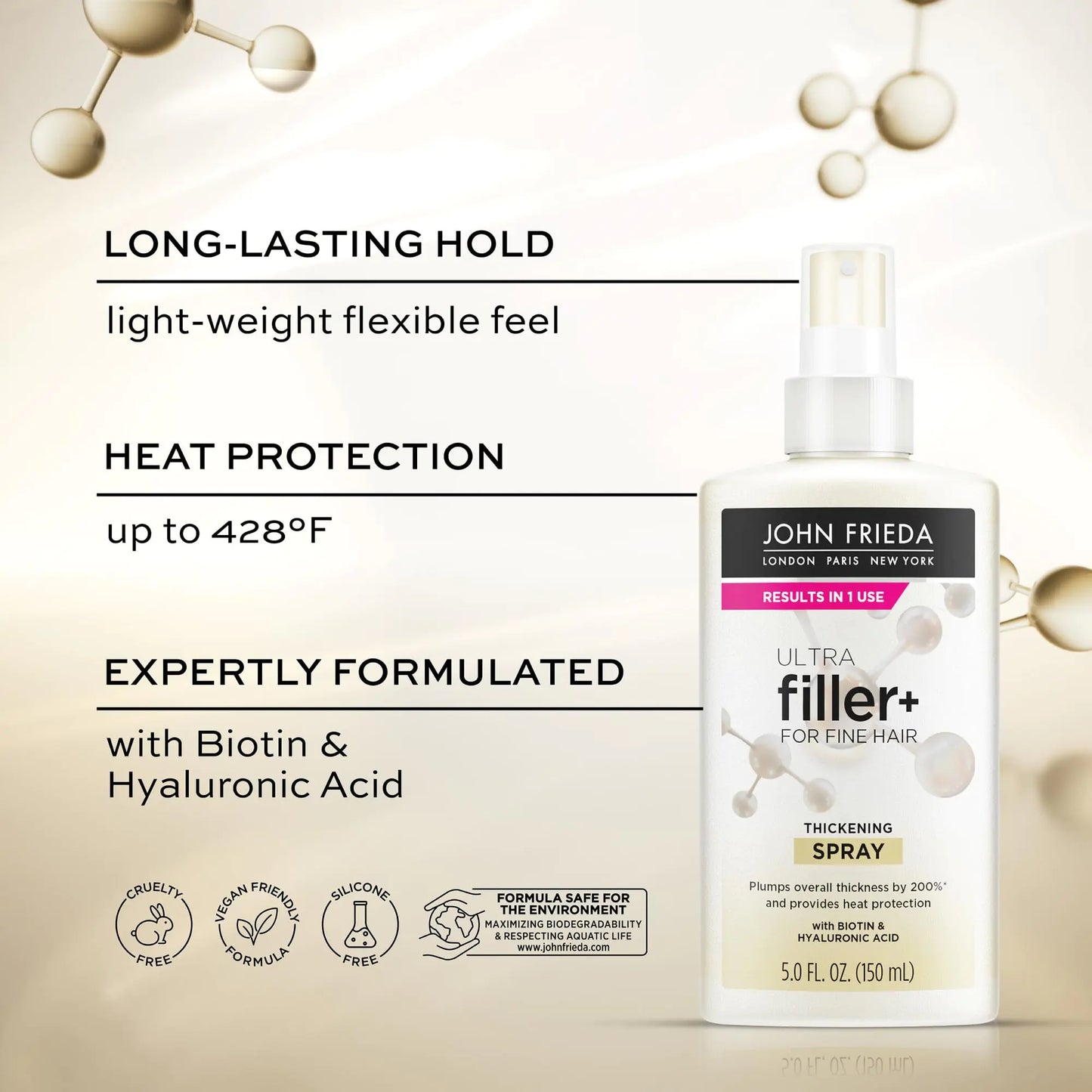 John Frieda ULTRAfiller+ for Fine Hair, Volumizing, Biotin and Hyaluronic Acid Hair Thickening Spray, 5 Oz