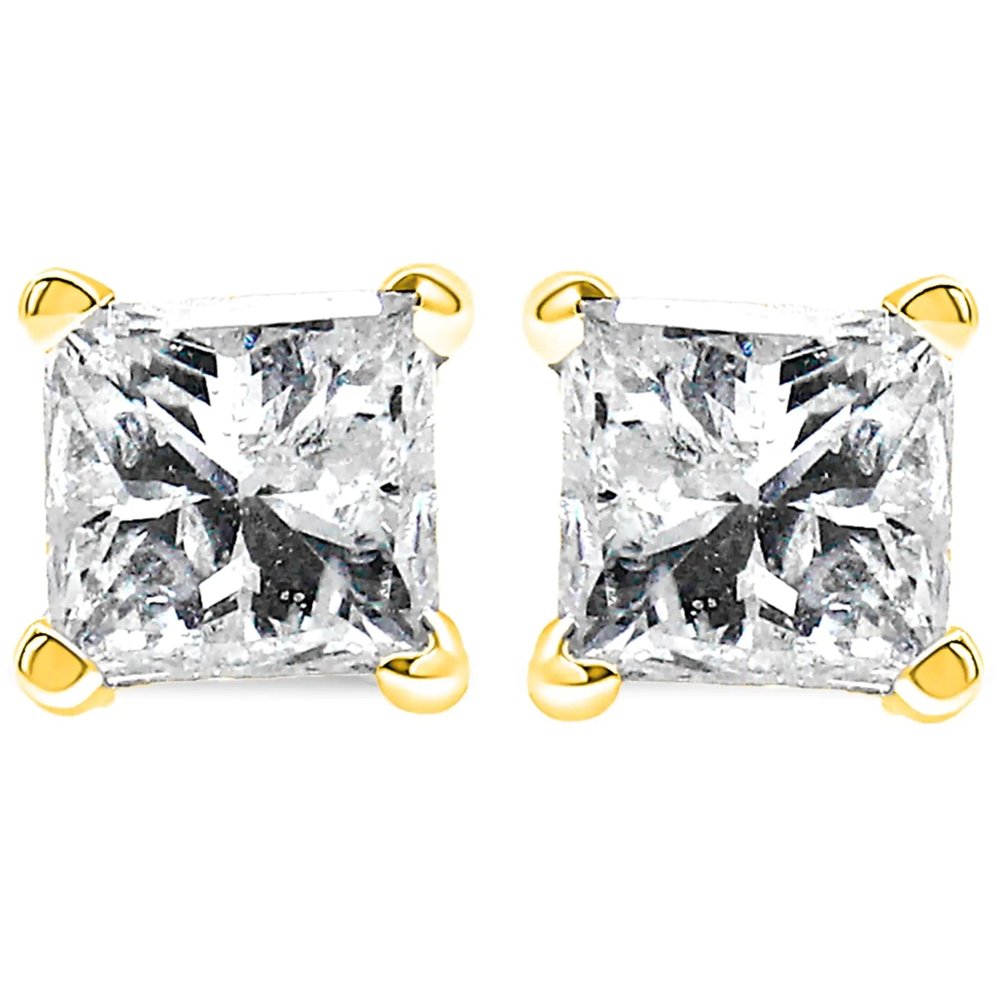 Boucles d'Oreilles en Diamant Solitaire Princesse de 14K Or avec Quatre Griffes Certifiées AGS (Couleur H-I, Clarté SI2-I1)