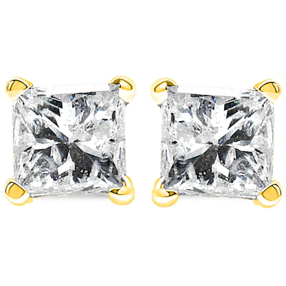 Boucles d'Oreilles en Diamant Solitaire Princesse de 14K Or avec Quatre Griffes Certifiées AGS (Couleur H-I, Clarté SI2-I1)