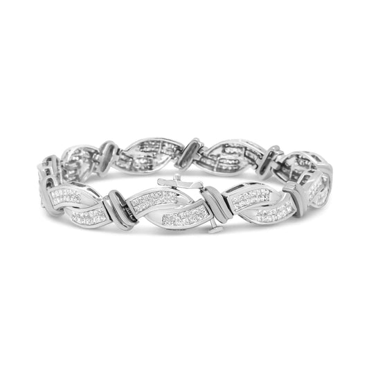 14K White Gold 4.0 Cttw Invisble Set Princess-Cut Diamond Wave Style Link Bracelet (H-I Color, SI2-I1 Clarity) - 7"