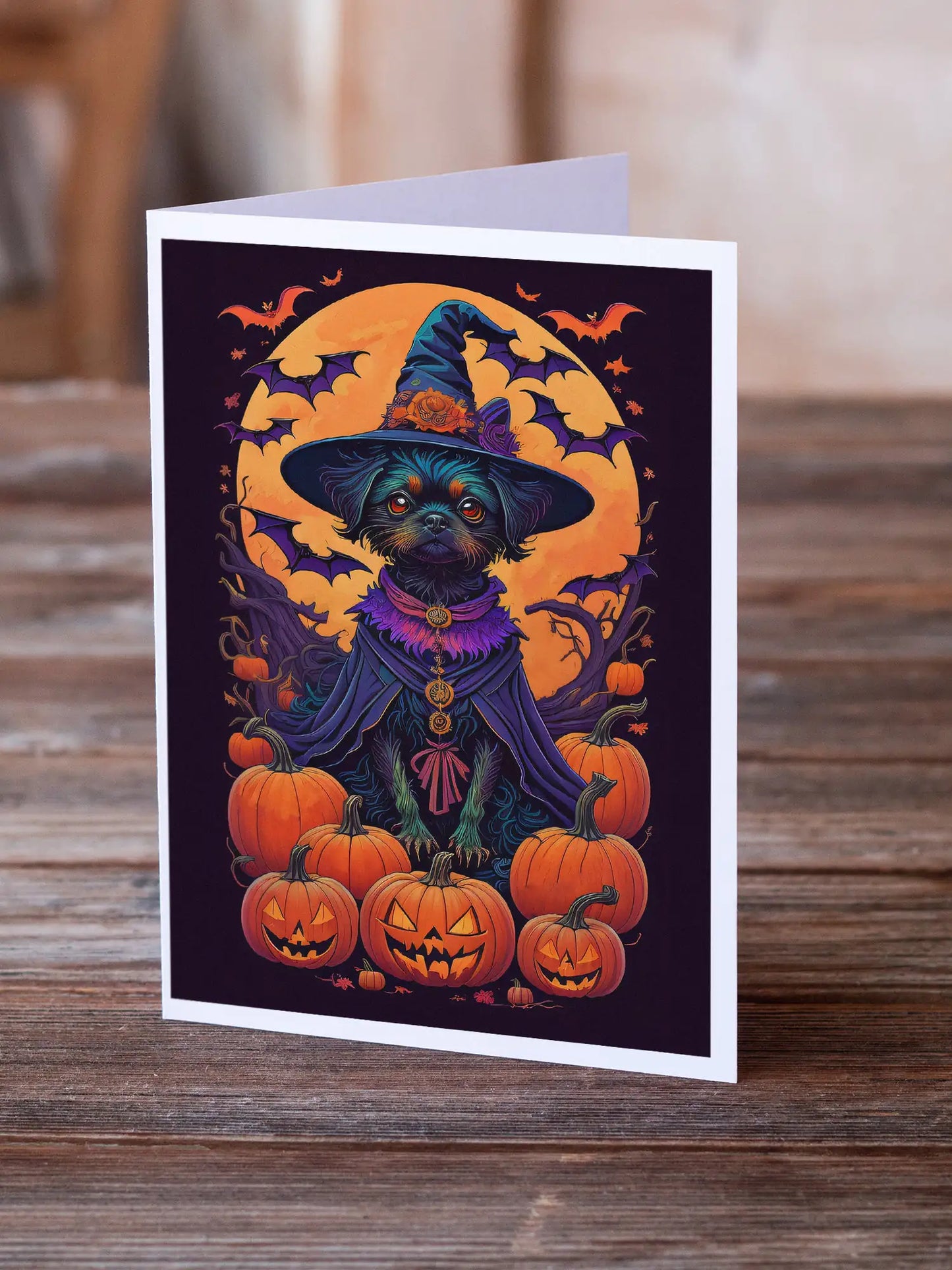 Affenpinscher Witchy Halloween Greeting Cards Pack of 8