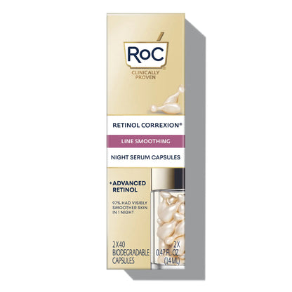 RoC Retinol Correxion Anti-Aging Wrinkle Night Serum, Daily Line Smoothing Skin Care Treatment for Fine Lines, Post-Acne Scars, 80 Capsules (Limited Edition Value Set) 2 Count