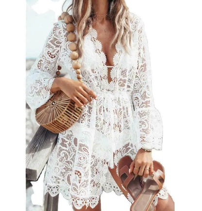 Lace Bathing Suit Cover Up Boho Beach Women Maxi Bikini Sundress Dress Summer US