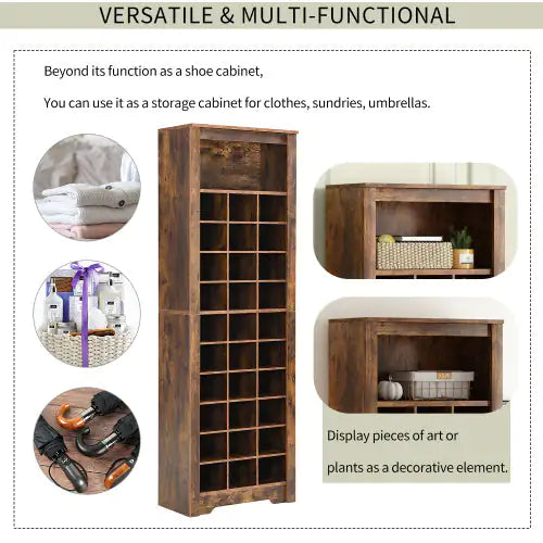 Stylish Design 30 Shoe Cabinet Console, Modern Shoe Cabinet, Multiple Storage Capacity, Self-standing High Cabinet, Suitable For Hallway, Bedroom, Rustic Brown