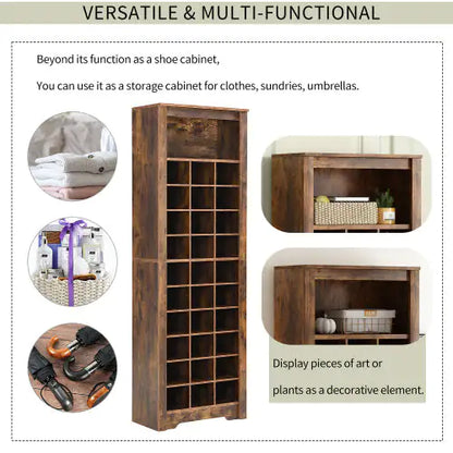 Stylish Design 30 Shoe Cabinet Console, Modern Shoe Cabinet, Multiple Storage Capacity, Self-standing High Cabinet, Suitable For Hallway, Bedroom, Rustic Brown