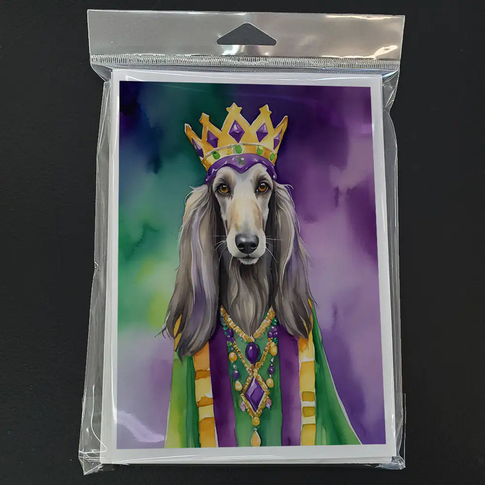 Afghan Hound King of Mardi Gras Greeting Cards Pack of 8