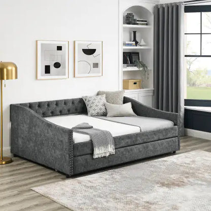 The Full-size Sofa Bed Features A Double-sized Upholstered Tufted Sofa Bed On Wheels Unavailable Platforms- Temu