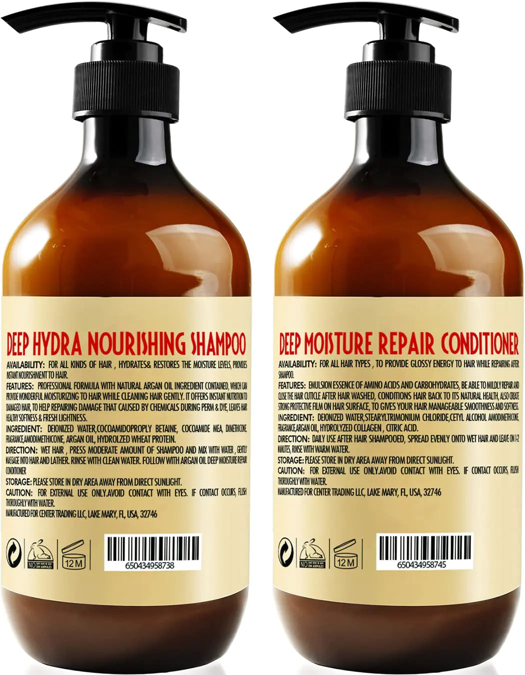 Argan Oil Shampoo and Conditioner Set - Sulfate Free Moroccan Care with Keratin - For Curly, Straight, Dry and Damaged Hair - Moisturizing, Hydrating, Anti Frizz Salon Technology